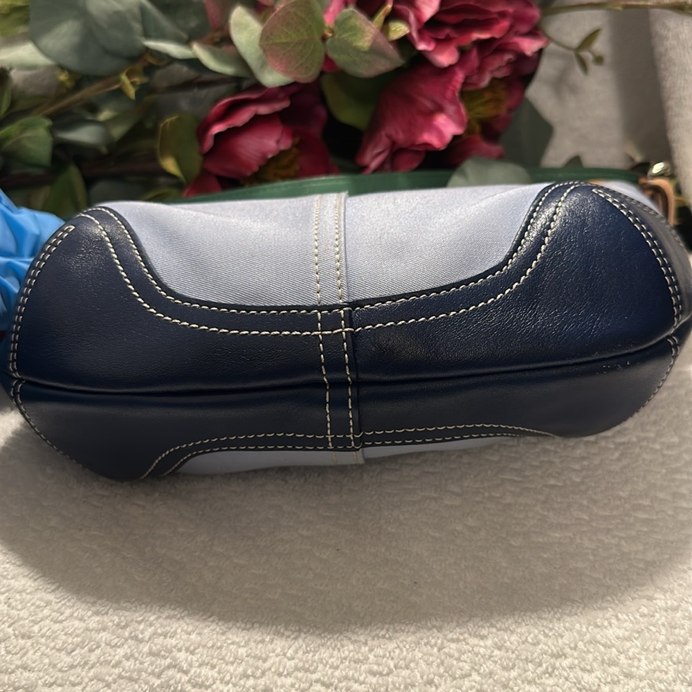 COACH Y2K Soho color block blue satin & leather shoulder  Bag#9508 - Picture 4 of 12